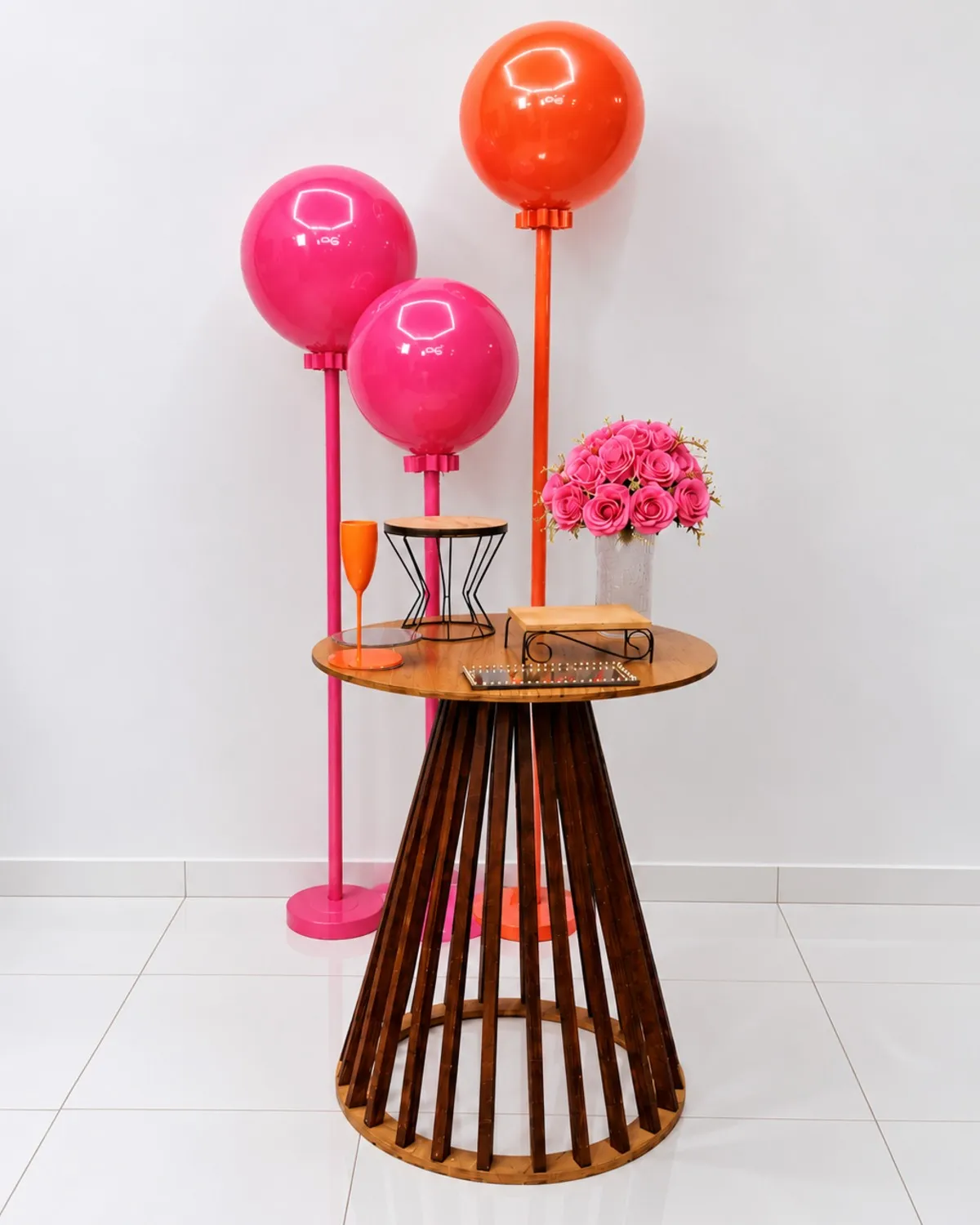 festa na mesa / balão rosa pink e laranja