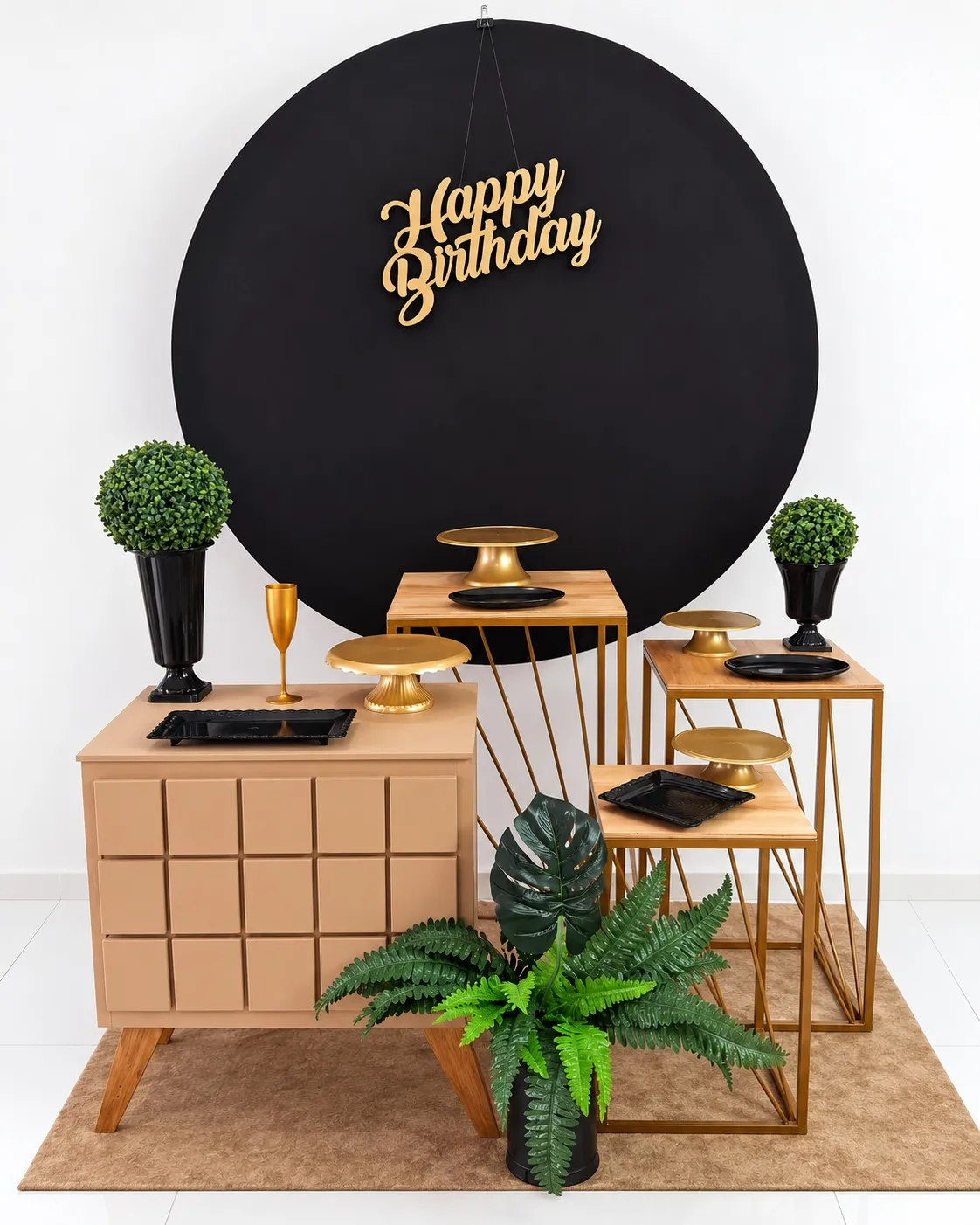 neutro preto happy birthday ouro