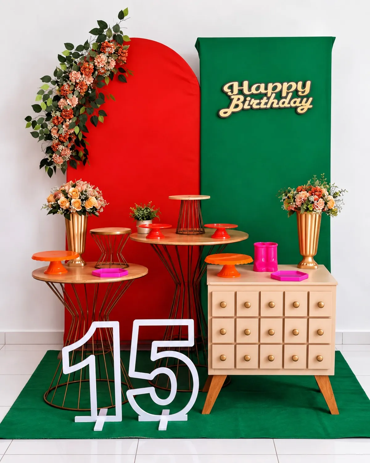15 anos / happy birthday /  laranja e verde /