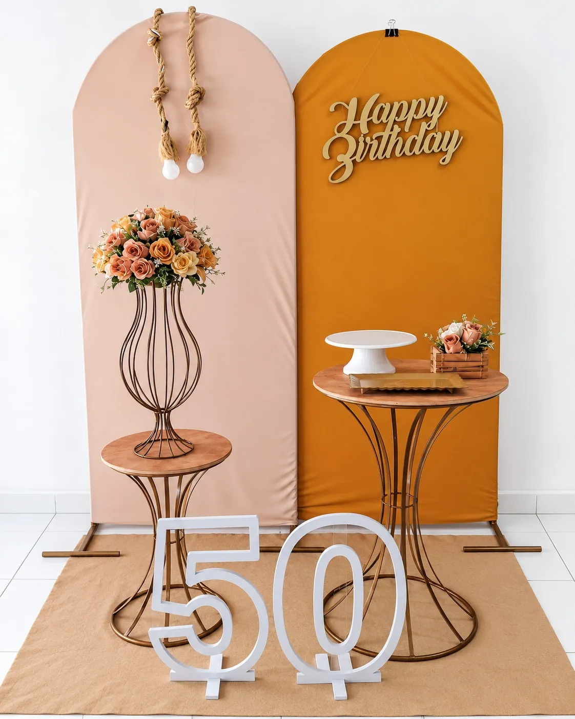 painel romano dourado e rosa bebe