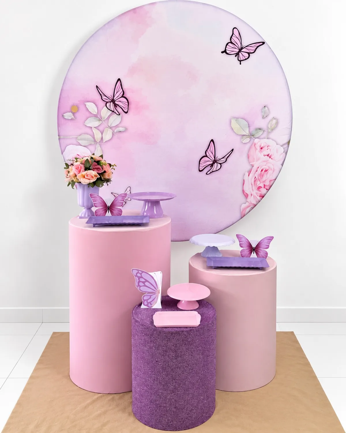 BORBOLETA ROSA E LILAS PRATA