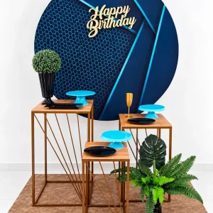 neutro preto com azul happy birthday prata