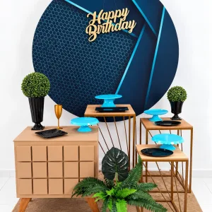 neutro preto com azul happy birthday ouro