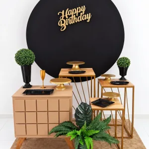 neutro preto happy birthday ouro