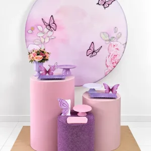 BORBOLETA ROSA E LILAS PRATA