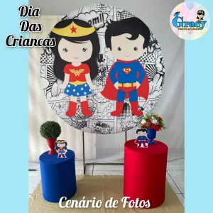 dia das crianças / cenario de foto - mulher maravilha e super man